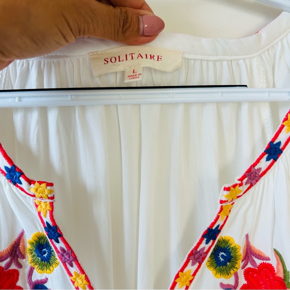 Solitaire Women’s Embroidered Floral Boho Blouse Size L - Picture 2 of 9